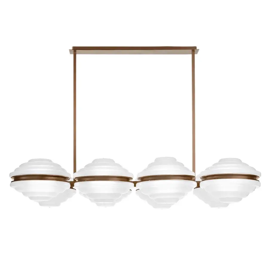Exclusive Italamp Ellepi suspension crafted with layered satin white glass diffusers and bronze supporting rods