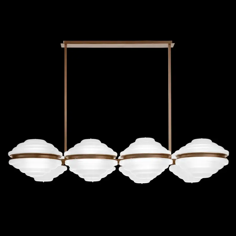 Distinguished Italamp Ellepi suspension crafted with tiered satin white glass diffusers and bronze-finished metal bands