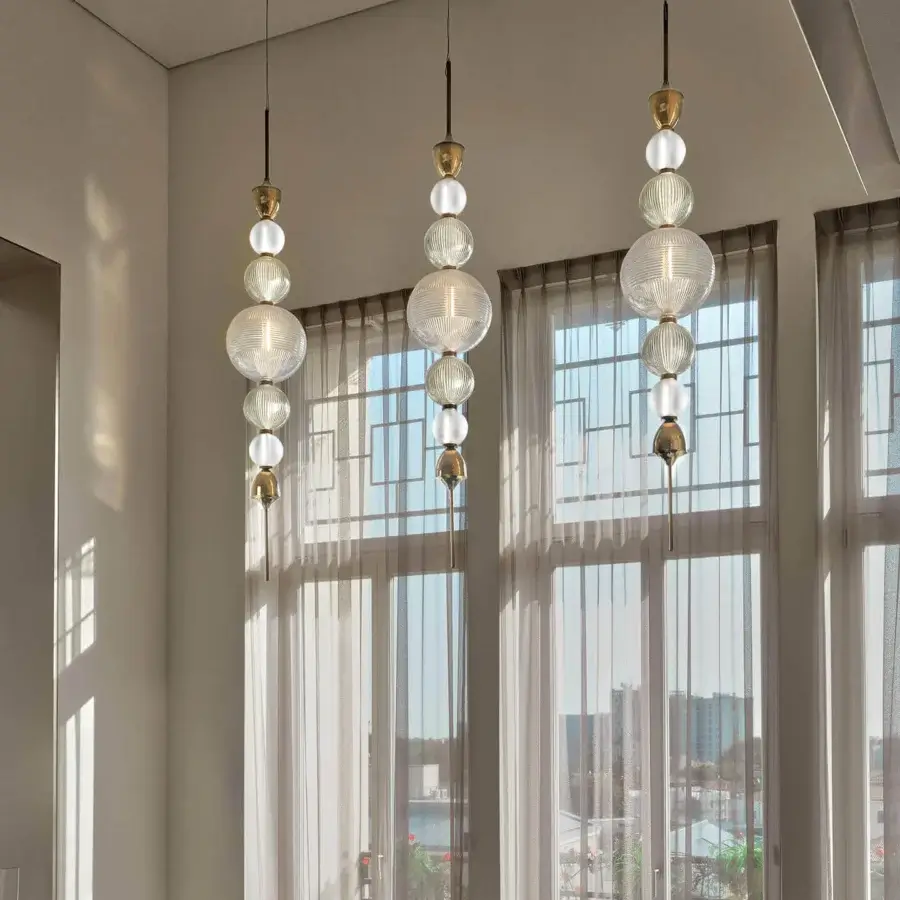 Distinguished Italamp Greta suspension lamp with hand-cut crystal diffusers and refined metal in shiny nickel finish