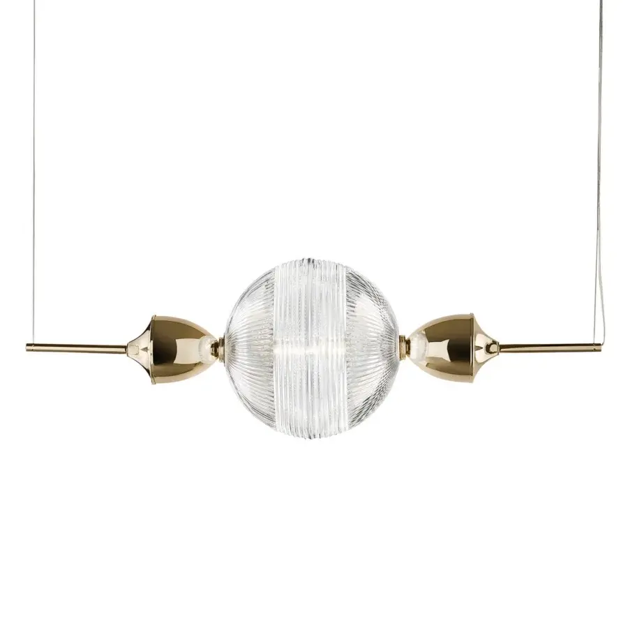 Distinguished Italamp Frida suspension lamp with light gold metal and hand-cut blown crystal ribbed diffuser