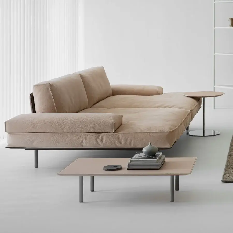 Captivating Cierre1972 Vogue Cuoio side table with light beige leather surface and sleek dark metal legs