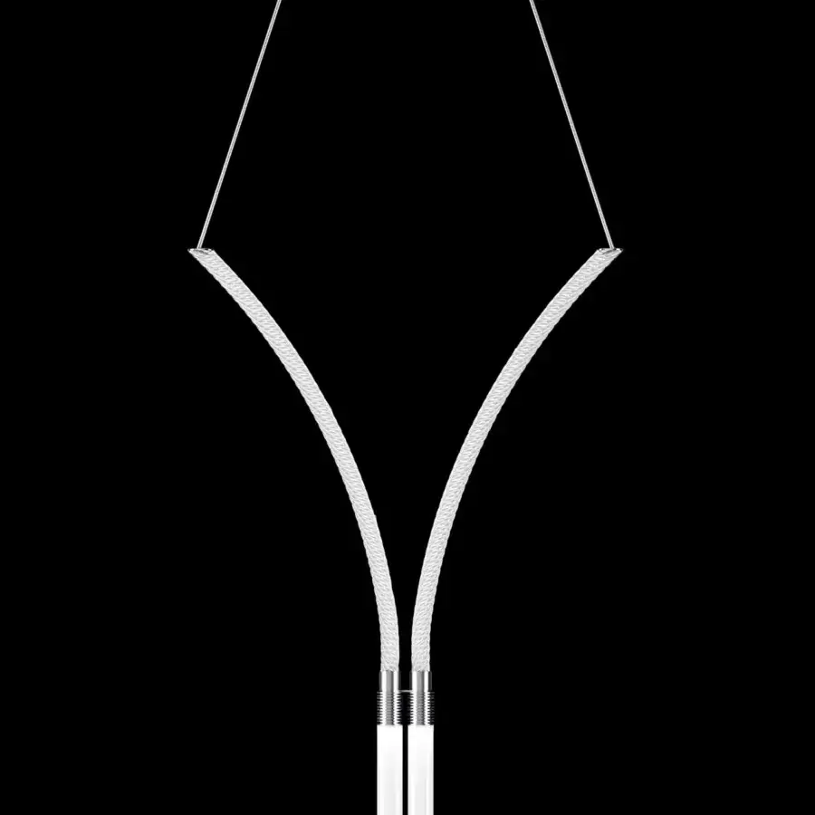 Elegant Italamp Sesto suspension lamp with curving white light bars and sleek cylindrical metal elements crafted in Italy