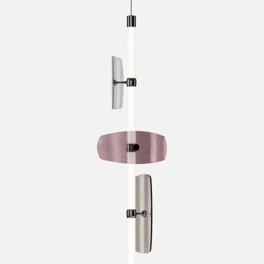 Captivating Italamp Axi suspension lamp with white borosilicate glass, textured art glass elements, and dark metal arms