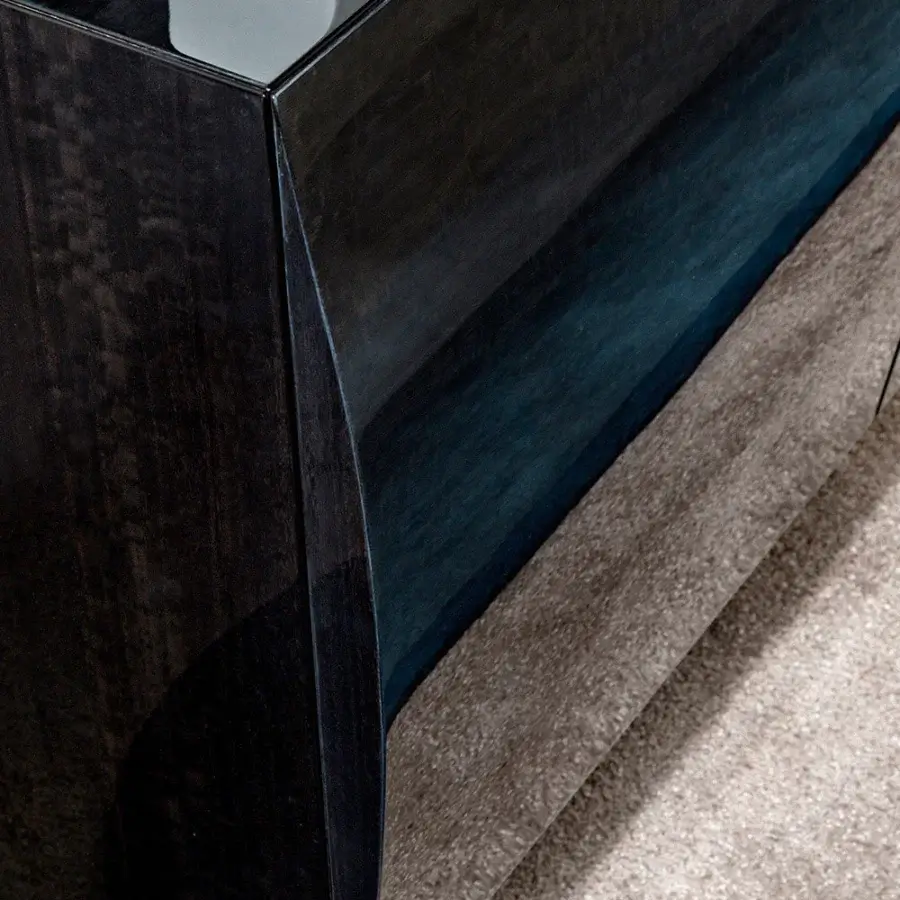Superior Costantini Pietro Splendor sideboard with wooden structure and dark finish, showcasing integrated glass and visible wood grain