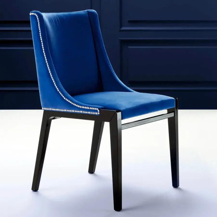 Superior Costantini Pietro Affair chair with vibrant blue textile upholstery and sleek matte beech wood legs