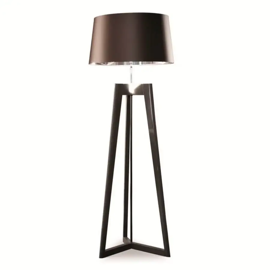 Exceptional Costantini Pietro Bon Ton floor lamp with dark brown fabric lampshade and lacquered beech wood frame