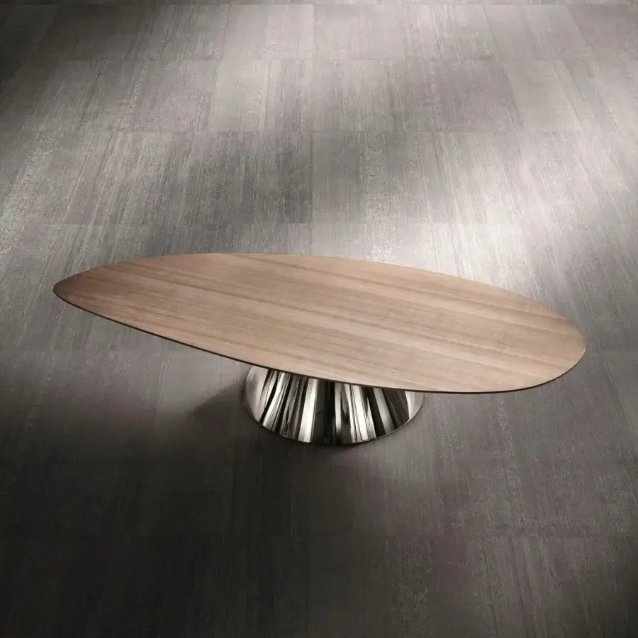 Elegant Costantini Pietro Chelsea and Tribeca coffee table in Castagno Toscano with matte finish and reflective silver-toned metal base