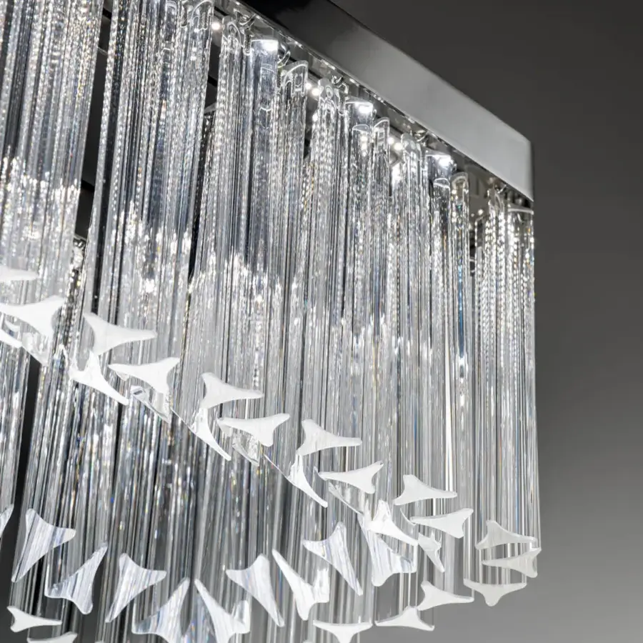 Distinguished Italamp 4013 suspension lamp with transparent glass trihedrons and dark metal structure
