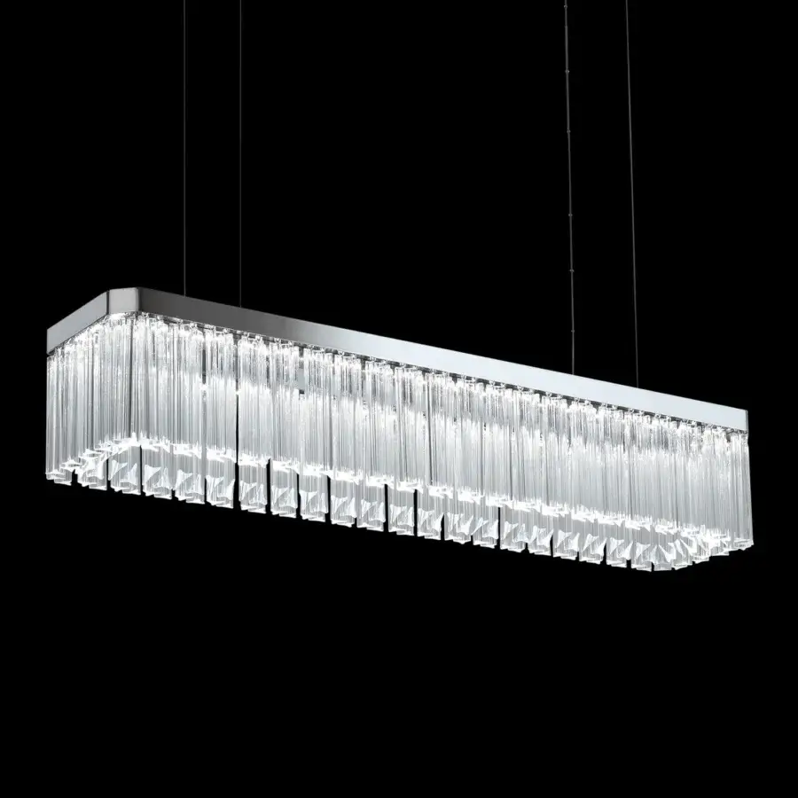Superior Italamp 4013 suspension lamp with precious transparent glass trihedrons and minimalist metal structure