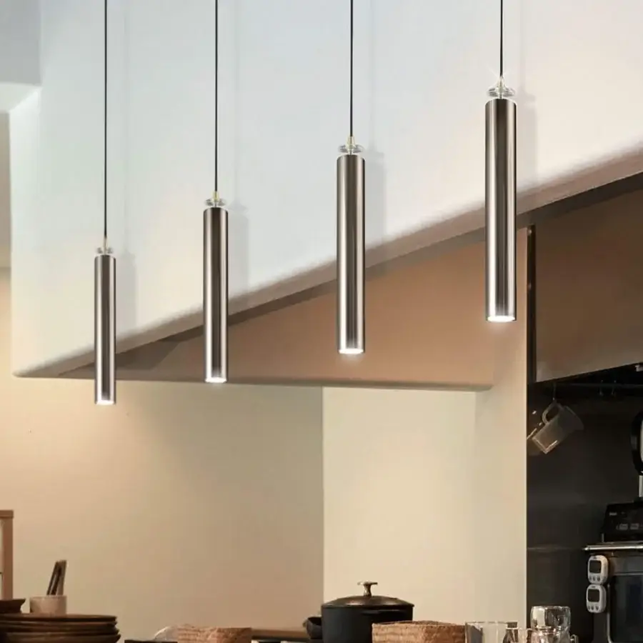 Elegant Italamp Stile suspension lamp in iron grey metal with sleek cylindrical form and delicate crystal detail
