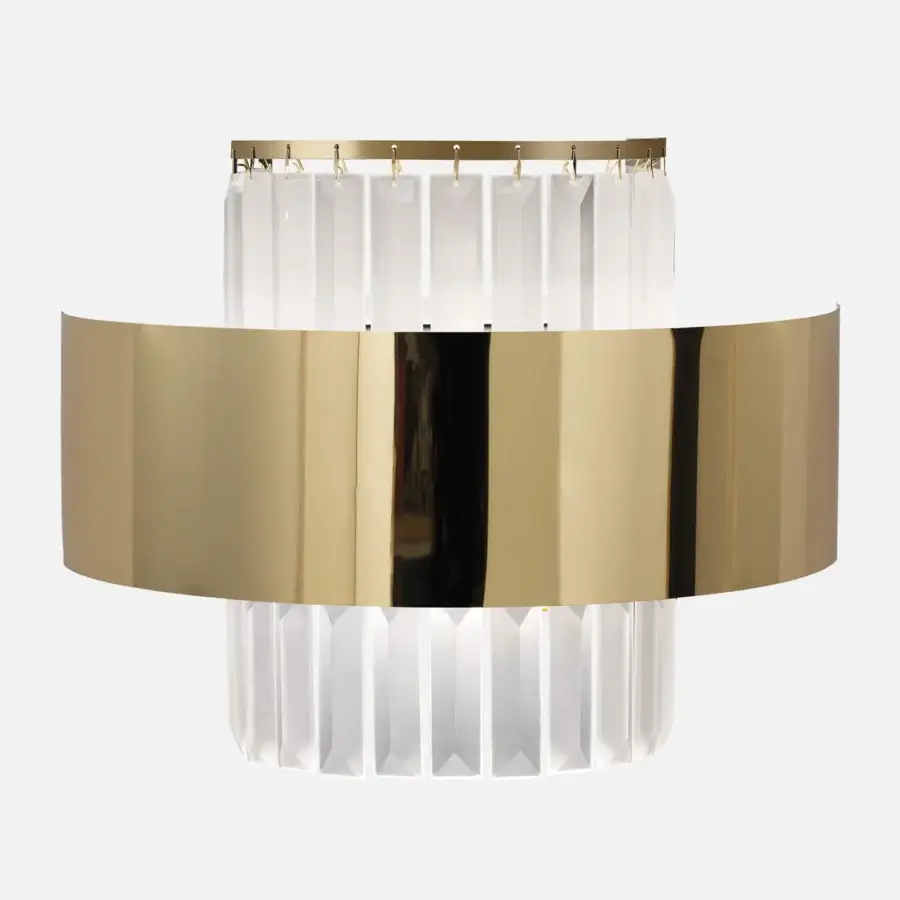 Exceptional Italamp Crono wall lamp with cylindrical clear glass and polished gold-colored metal band