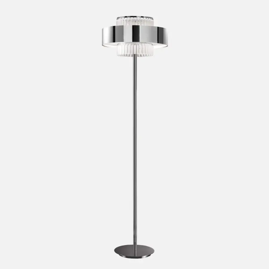 Sophisticated Italamp Crono floor lamp with etched crystal pendants and a sleek dark gray glossy metal structure