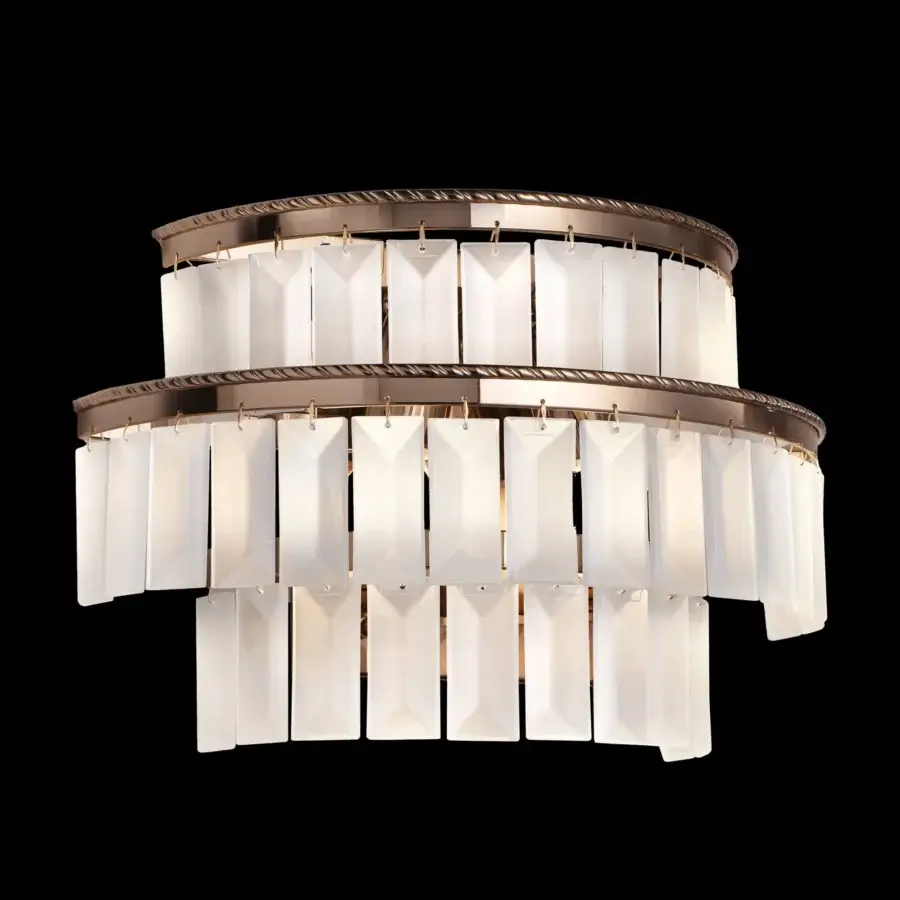 Distinguished Italamp Charles wall lamp with etched crystal pendants and gold nickel metal structure