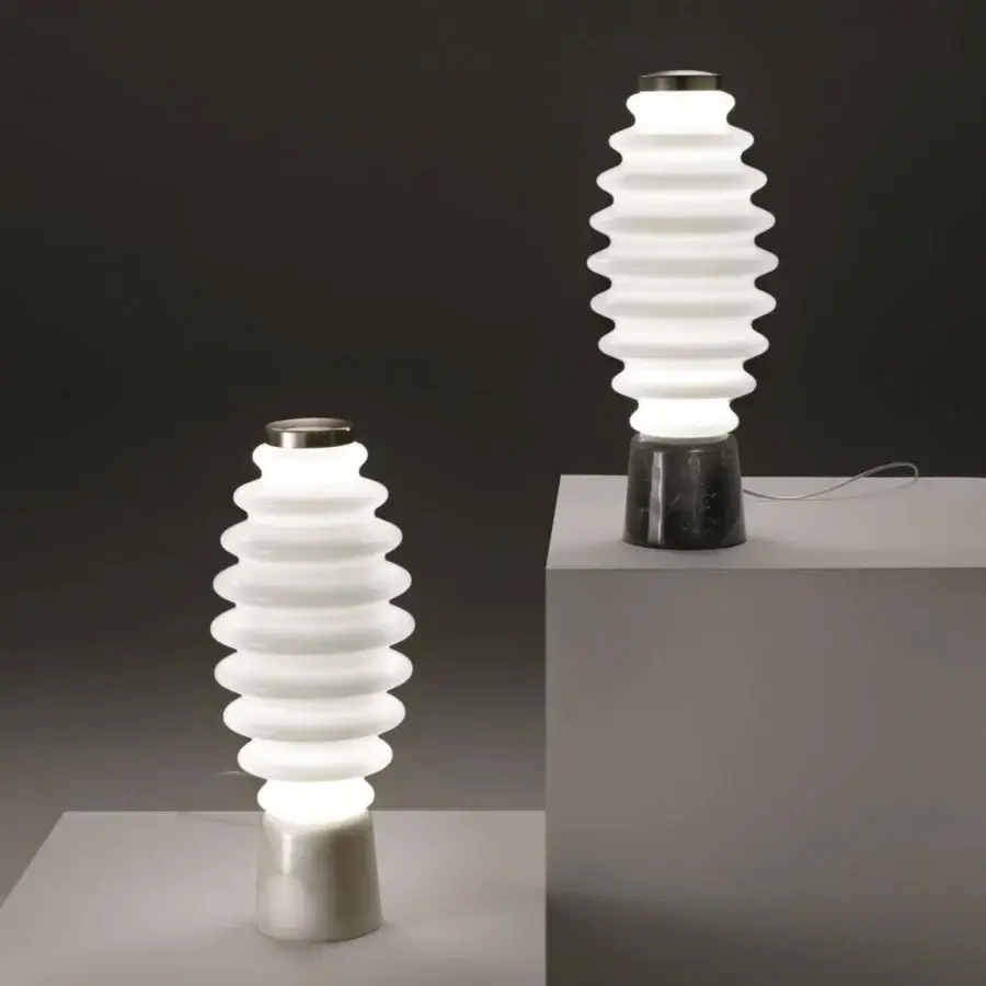 Superior Italamp Grand Collier table lamp with blown white glass diffuser and dark marble base crafted in iron grey metal