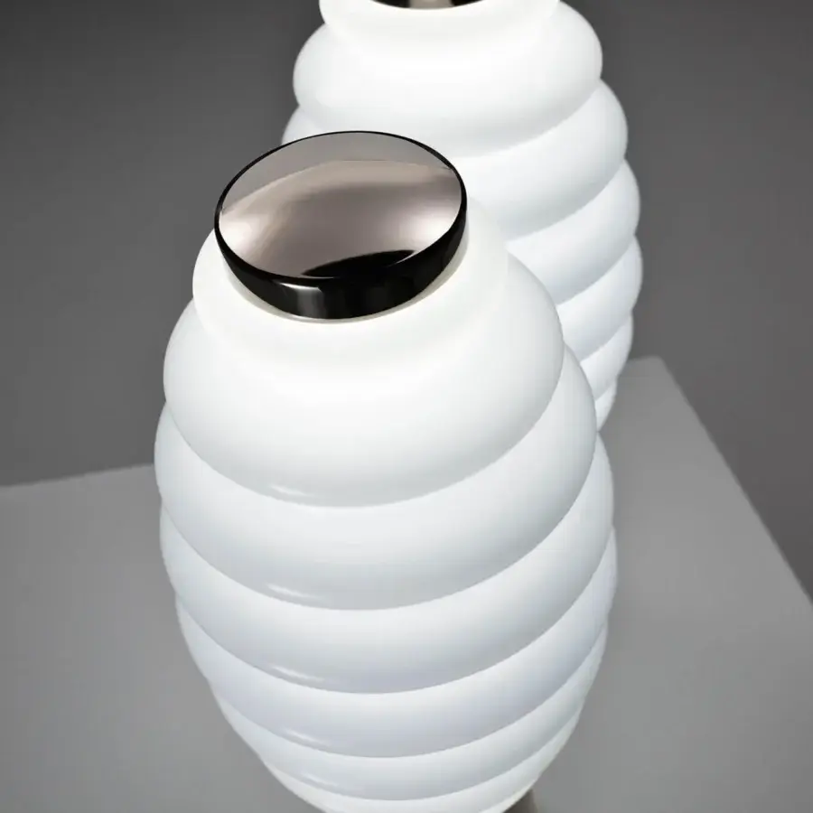 Distinguished Italamp Grand Collier table lamp with blown white glass diffuser and refined iron grey metal with a solid marble base