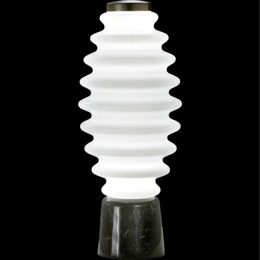 Superior Italamp Grand Collier table lamp with white blown glass diffuser and dark marble base crafted in iron grey metal