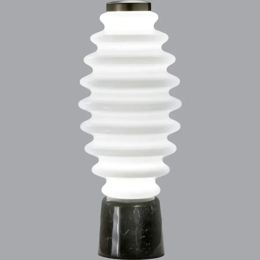 Distinguished Italamp Grand Collier table lamp with white blown glass diffuser and iron grey metal built upon a solid marble base