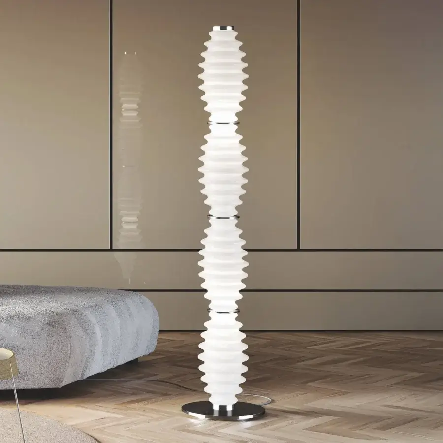 Elegant Italamp Grand Collier floor lamp with blown white glass diffuser and iron grey finished metal rings