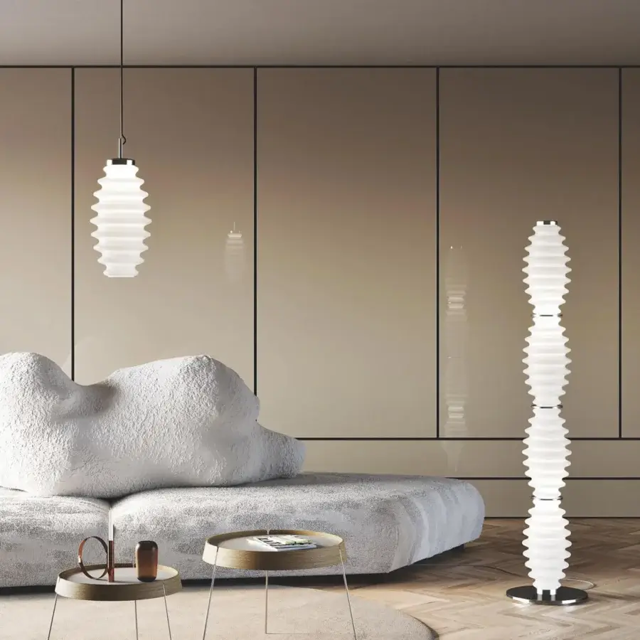 Superior Italamp Grand Collier suspension lamp with white blown glass diffuser and iron grey finished metal structure