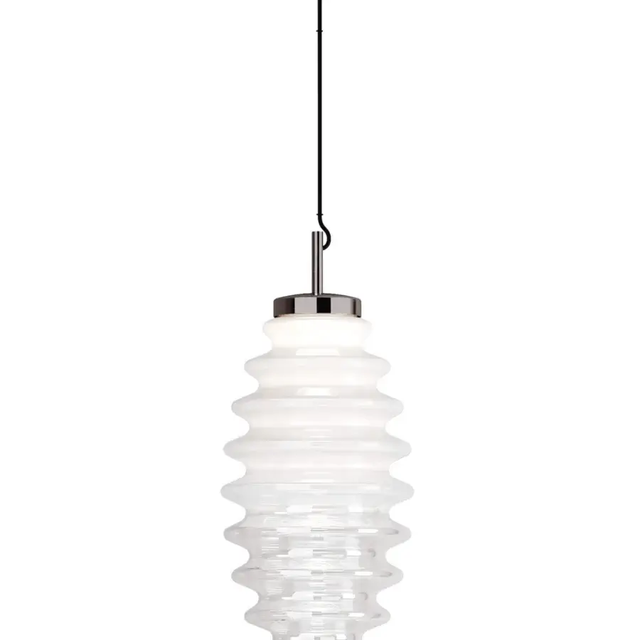 Superior Italamp Grand Collier suspension lamp with stacked white blown glass and refined iron grey metal structure
