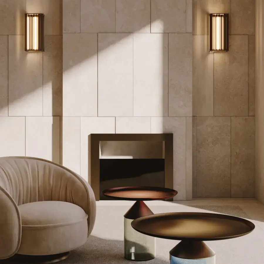 Elegant VENICEM Equilibre coffee table with smoke grey blown glass base and delabré brass tabletop in satin finish