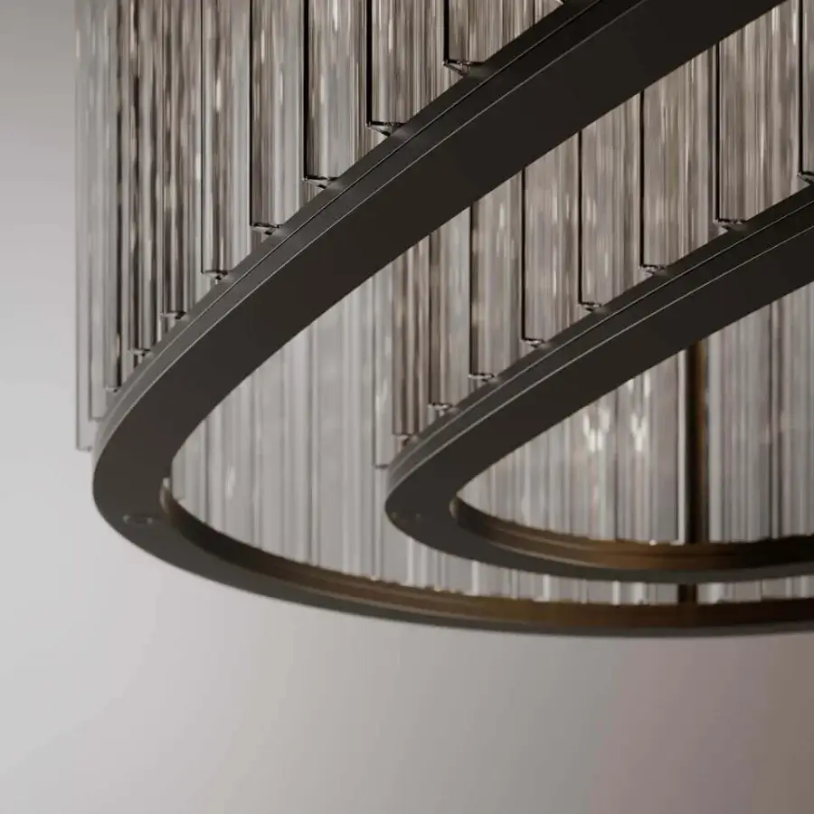 Elegant VENICEM Crown Suspension Lamp with cascading translucent smoky grey glass trihedrons in a matt black nickel finish