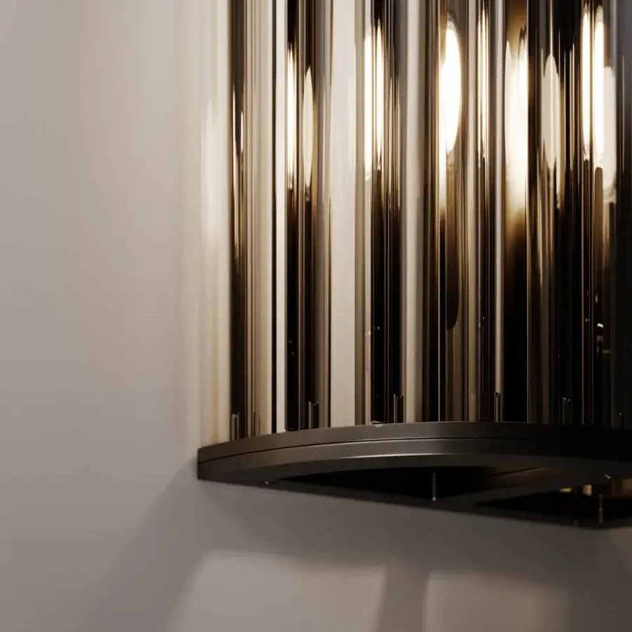 Elegant VENICEM Crown Wall Lamp crafted in metal with a refined matt black nickel finish and Murano blown glass trihedrons