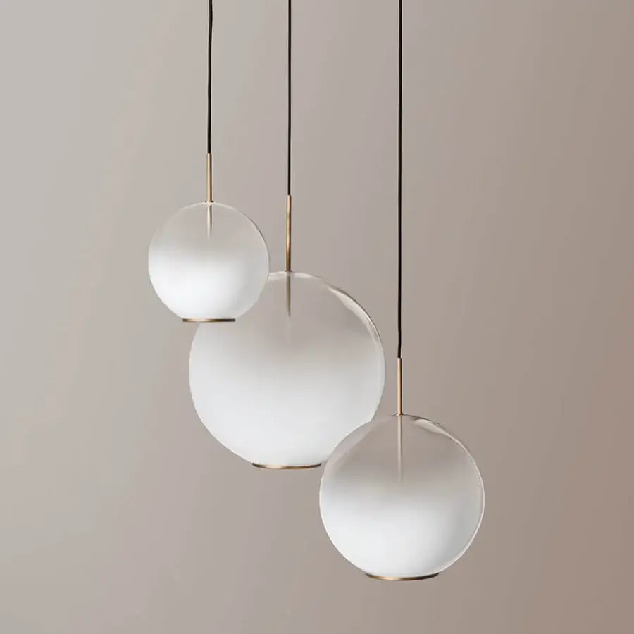 Superior VENICEM Misty suspension lamp with cascading shades in white blending glass and natural burnished brass structure