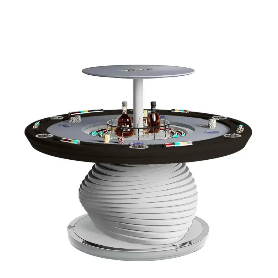 Exceptional Vismara Mirabilia poker table crafted with Circus-style printed microfiber and lacquered ring base with steel details