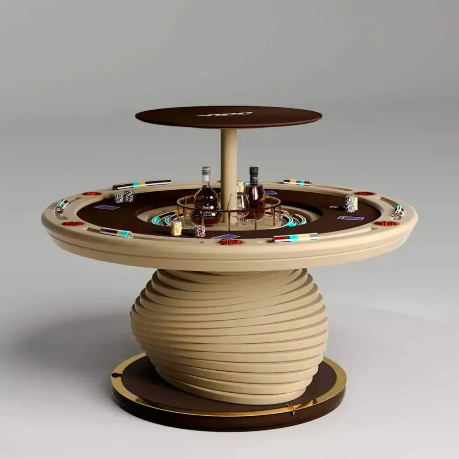 Remarkable Vismara Mirabilia poker table crafted with Circus-style printed microfiber and soft-touch lacquered edges with steel details
