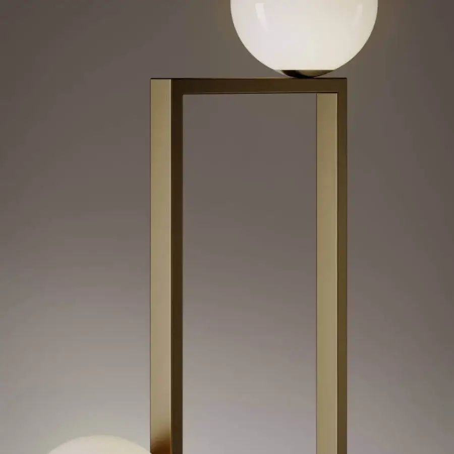Distinguished VENICEM Mondrian floor lamp with burnished brass metal and refined white Murano blown glass diffusers crafted with a sleek finish