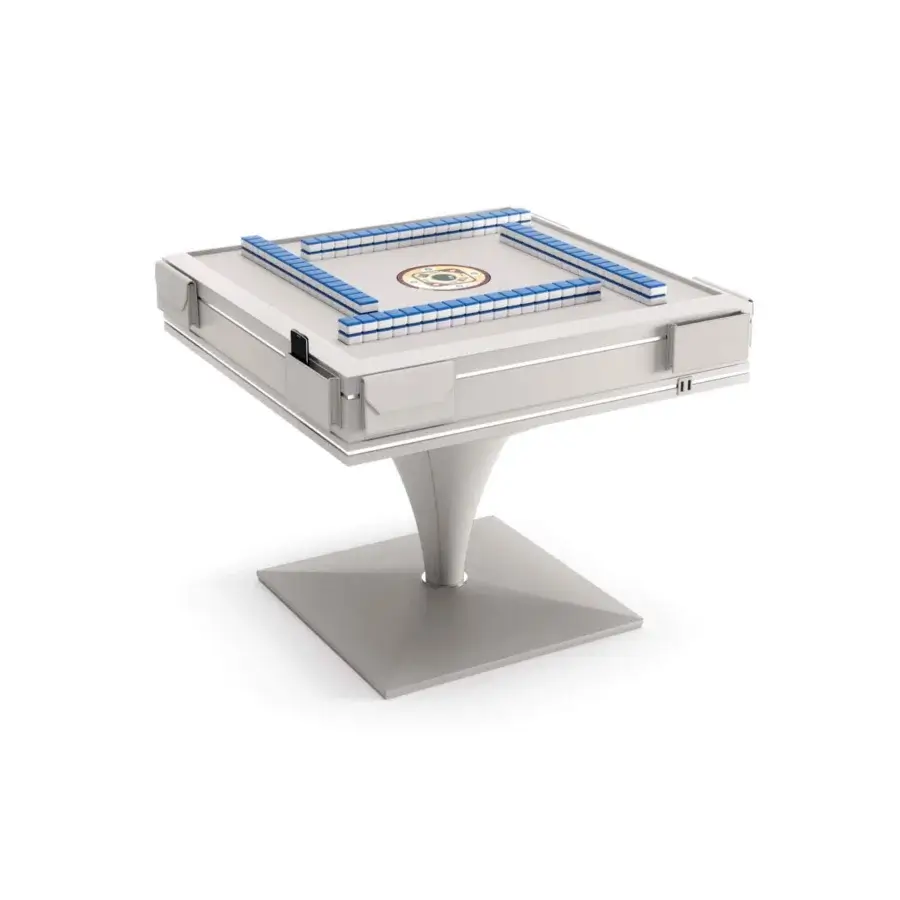 Distinguished Vismara Posh Mahjong table with light gray velvet cloth and supple CAT leather, built with a metal profile leg