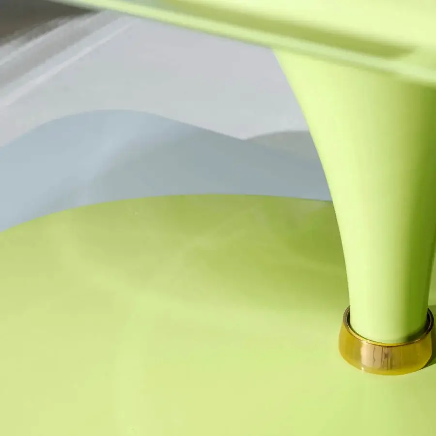 Superior Vismara Asso poker table crafted with vibrant green printed microfiber upholstery and lustrous gold-toned metal base with glossy finish