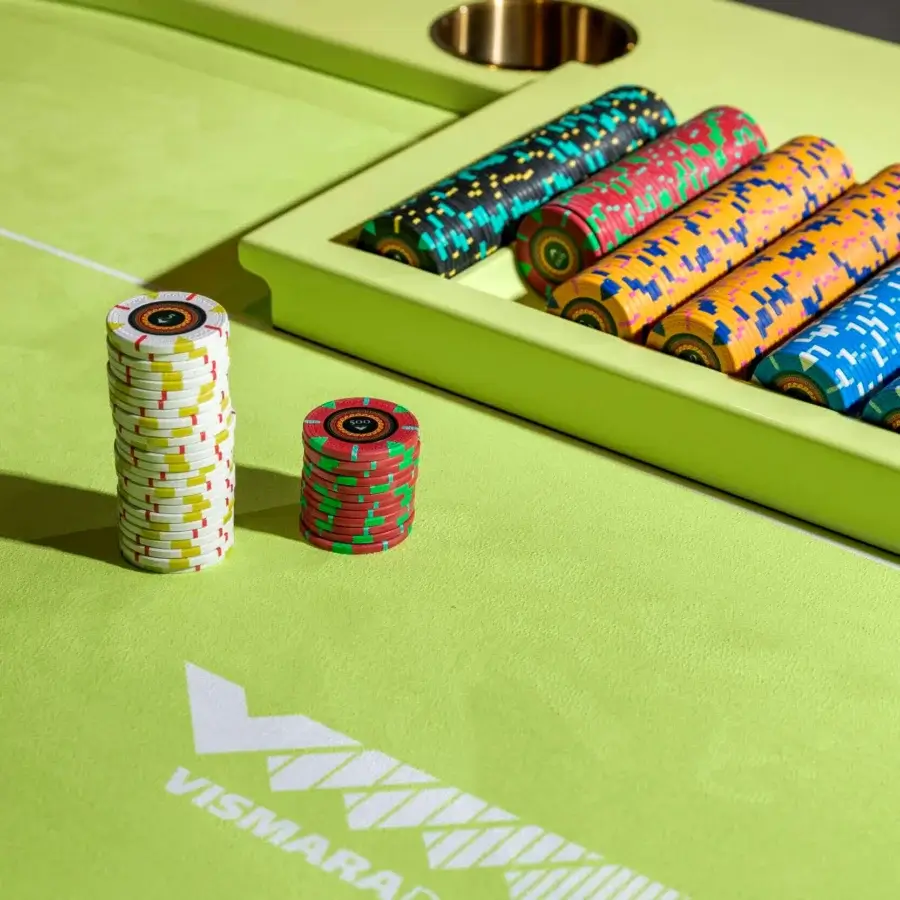 Elegant Vismara Asso poker table with vibrant green printed microfiber top and soft touch lacquered edge