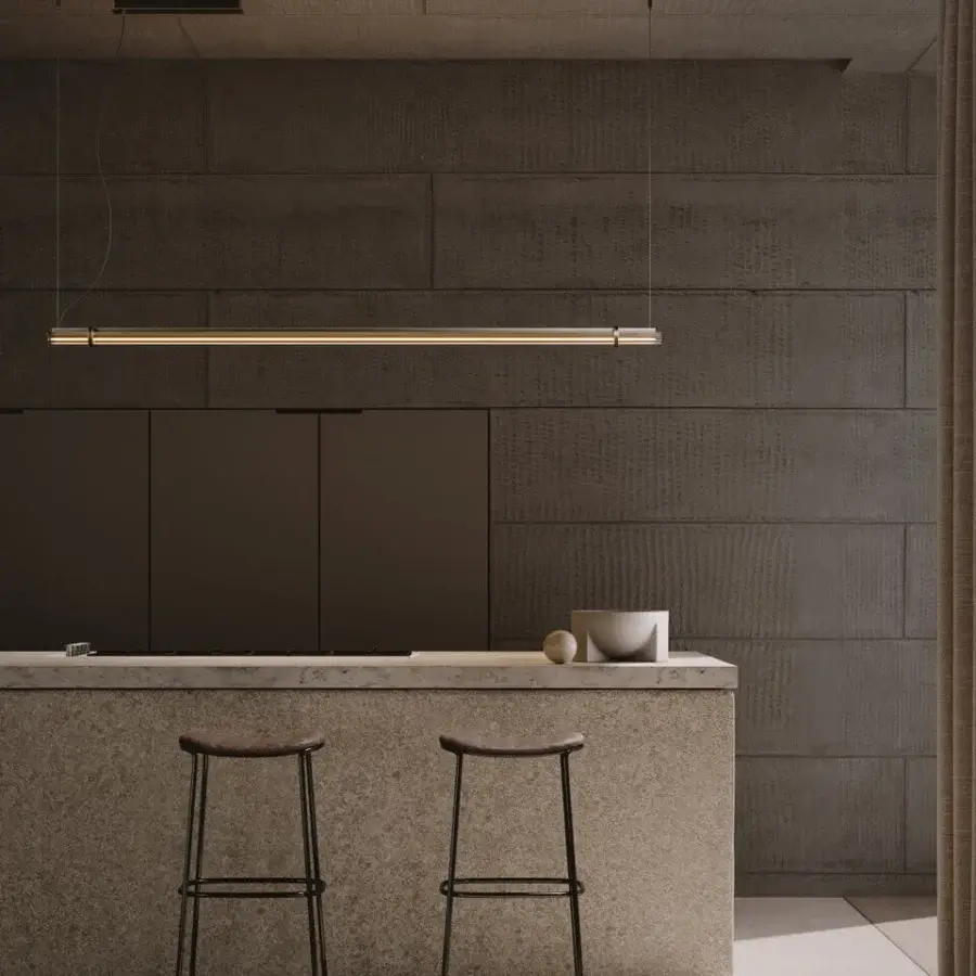 Distinguished VENICEM Optical Suspension lamp with burnished brass structure and smoke grey crystal glass trihedron diffuser