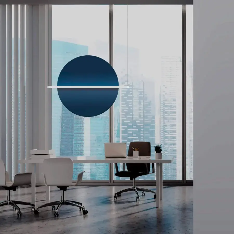 Distinguished Penta Hang Out suspension lamp crafted in matte synthetic material with a deep navy blue finish