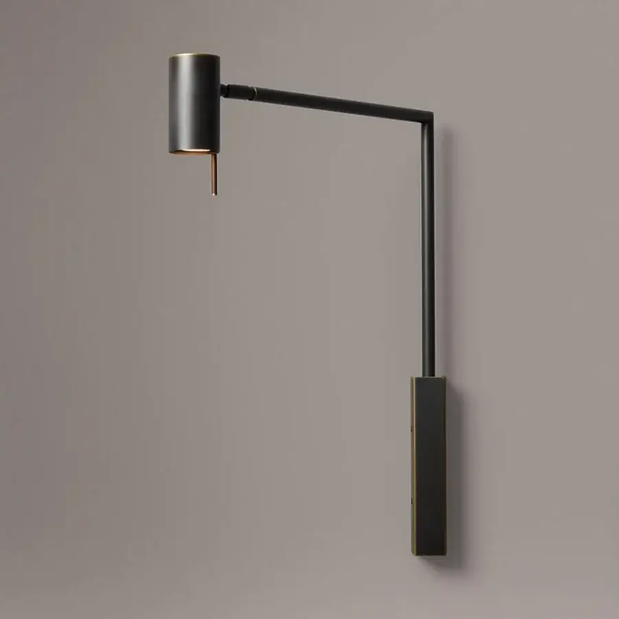 Elegant VENICEM Rectus wall lamp crafted in dark burnished brass and polished black nickel with adjustable joint illumination