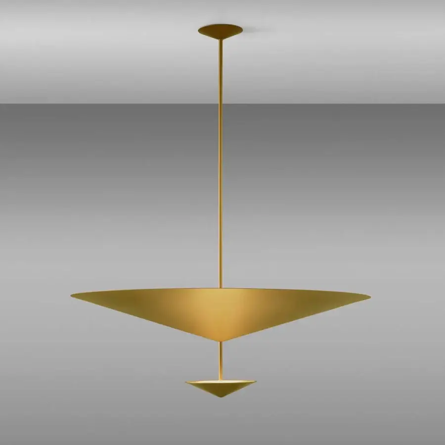 Distinguished Penta Narciso suspension lamp with interconnected conical shades and luxurious gold metal finish