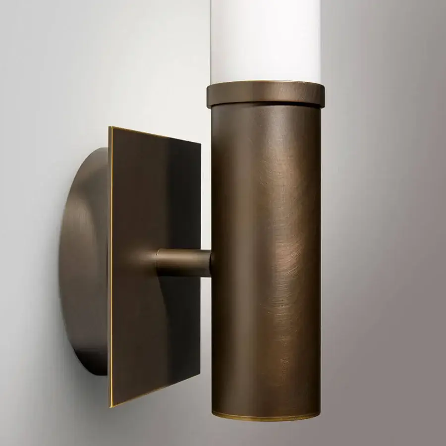 Distinguished VENICEM Root One wall lamp crafted in dark burnished brass with a refined white Murano blown glass diffuser