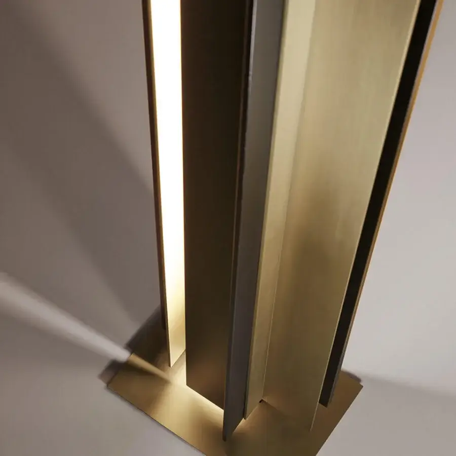 Distinguished VENICEM Secret floor lamp crafted in light burnished brass and matt black metal with a tall angular silhouette