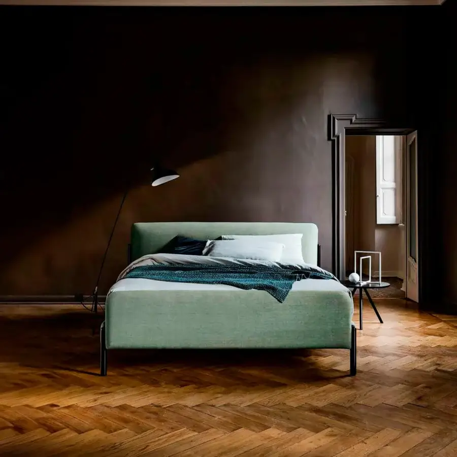 Distinguished Bolzan Letti Jill nightstand crafted in Italy with dark matte metal and a contrasting dark tabletop