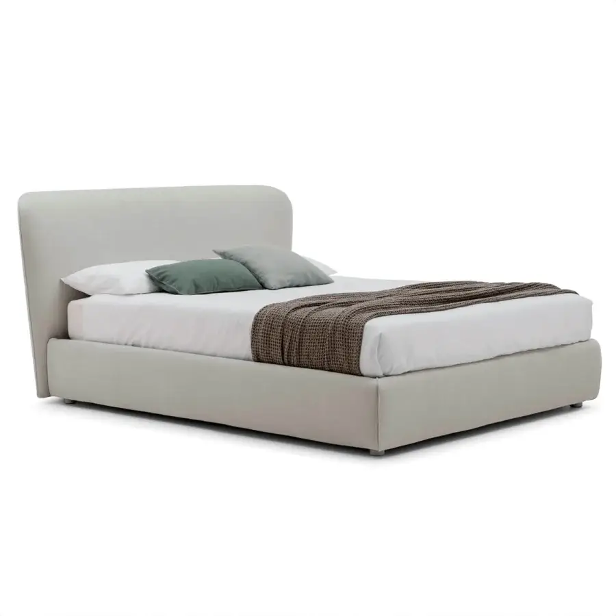 Exceptional Bolzan Letti Karol bed crafted with textured beige textile upholstery and a durable firwood structure