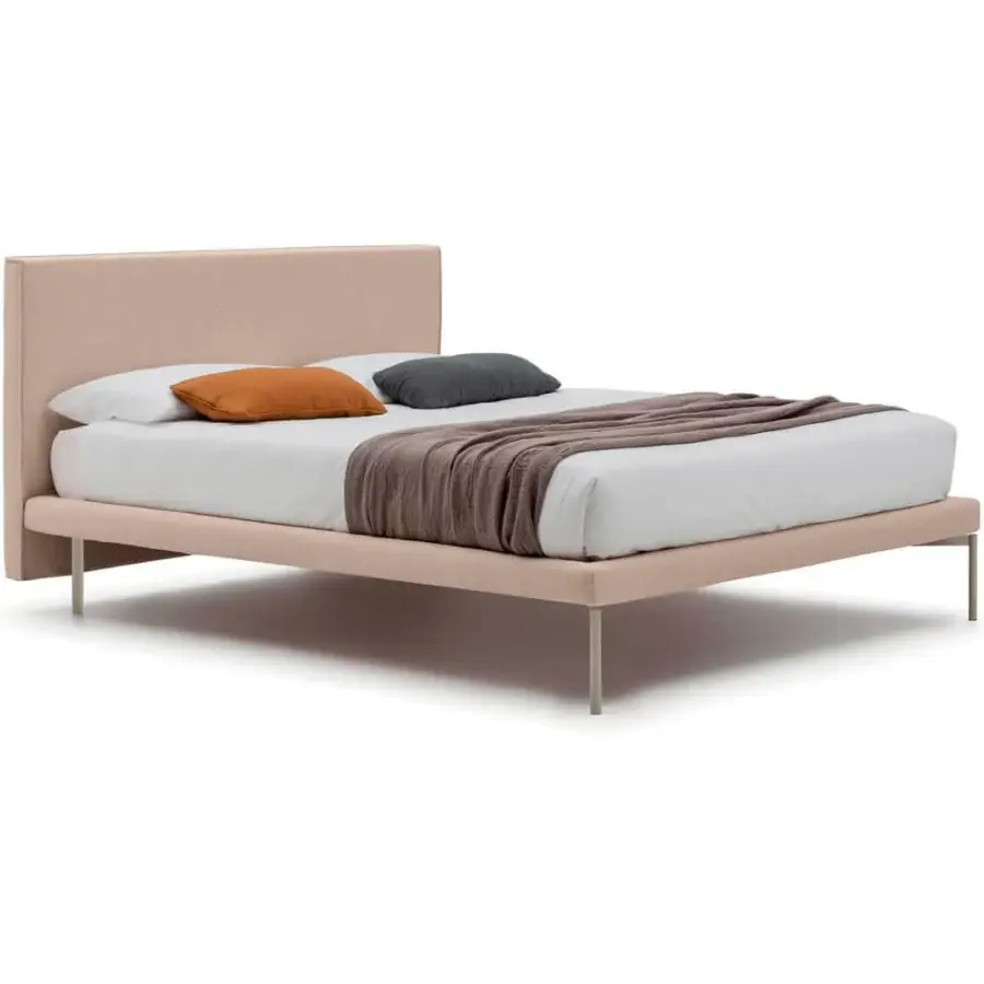 Distinguished Bolzan Letti Metropolitan bed crafted in firwood with muted beige textile upholstery and matte finish