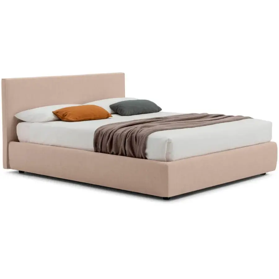 Exceptional Bolzan Letti Metropolitan bed built with firwood and warm beige textured upholstery for lasting style
