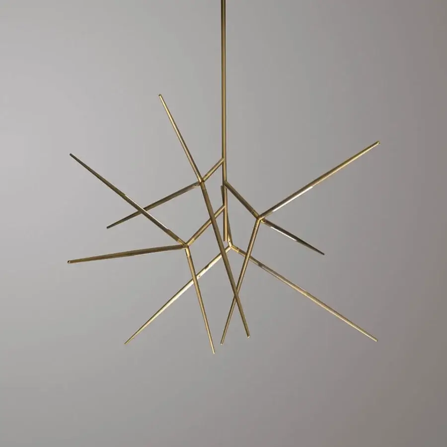 Exceptional VENICEM Spear Chandelier ceiling lamp crafted with a light burnished brass finish and starburst silhouette