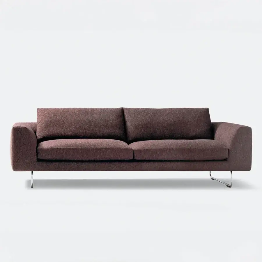 Distinguished 4 Mariani Add_Look sofa with textured brownish-purple textile and slender satin-finish metal frame