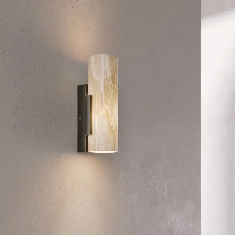 Distinguished VENICEM wall lamp with warm amber alabaster glass diffusers and dark burnished brass metal structure