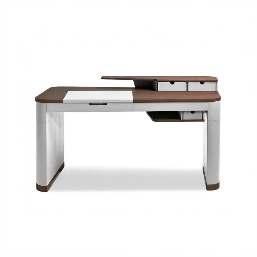 Elegant 4 Mariani Artur desk with modern asymmetric design crafted in wood and soft leather with satin finish