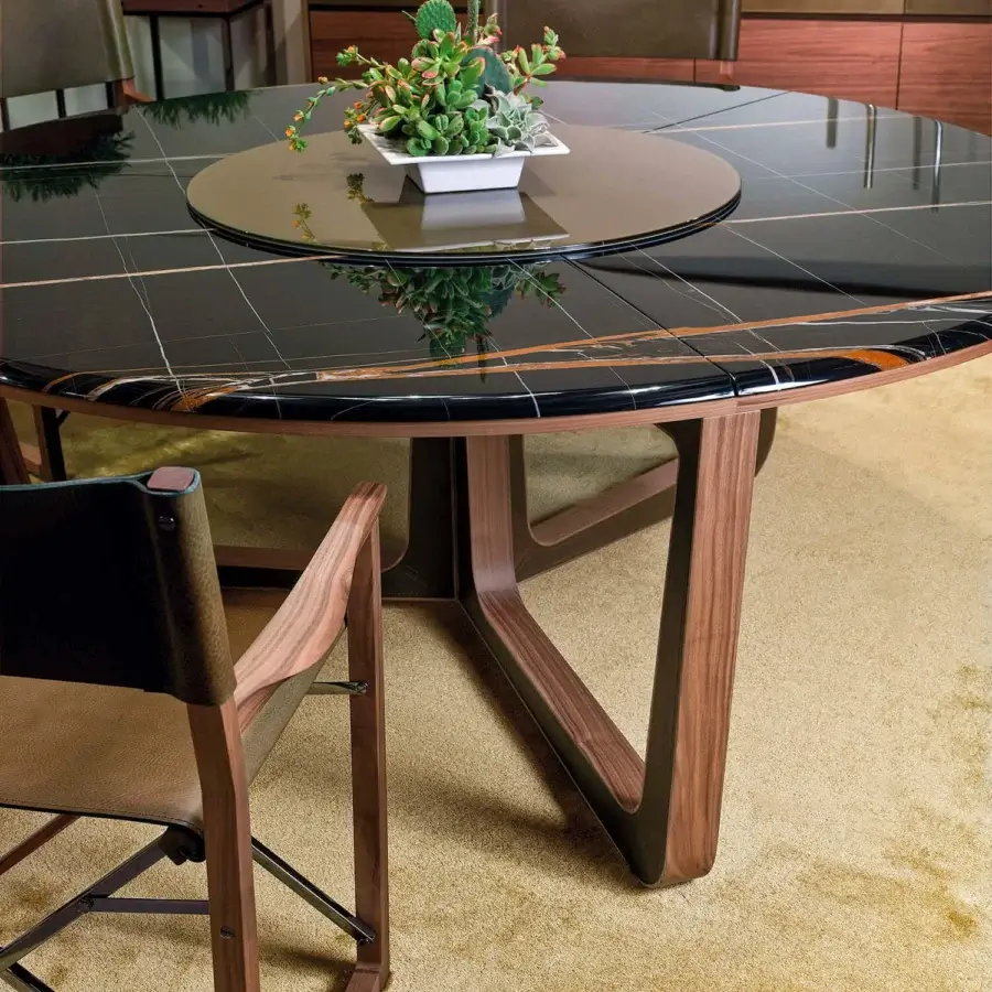 Superior 4 Mariani Ascot table with black painted glass top and saddle leather covered solid wood legs crafted in Italy