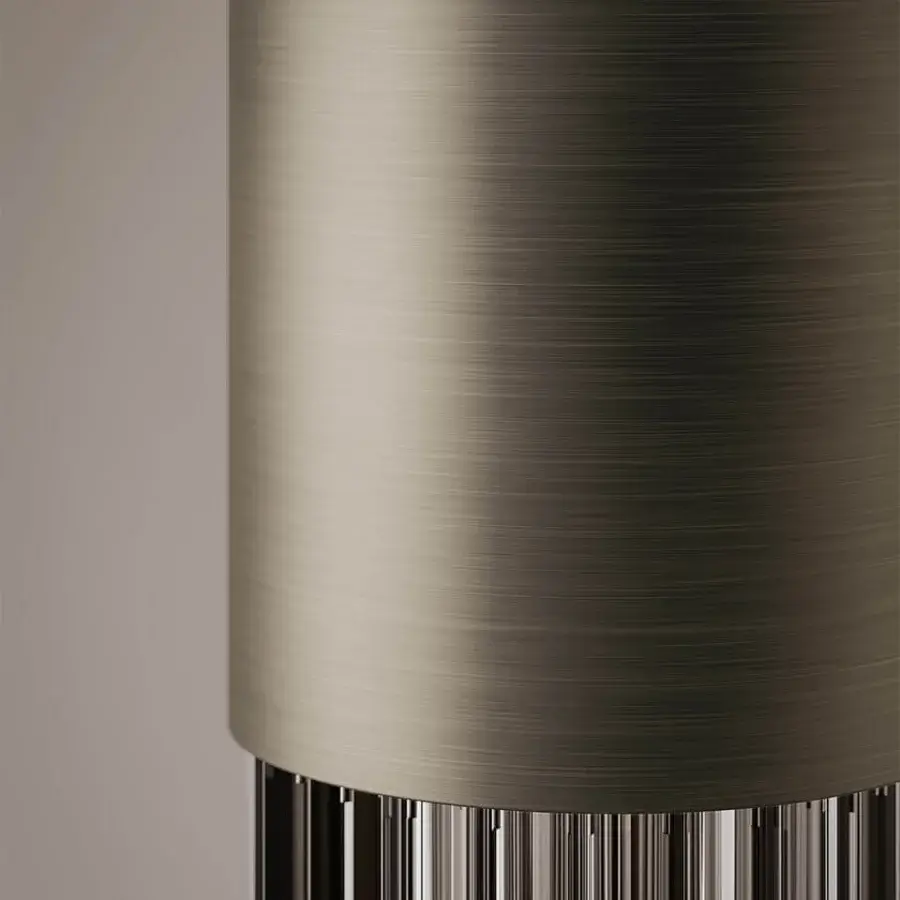 Exceptional VENICEM Chic floor lamp with dark bronze striped structure and Murano blown glass trihedrons in warm gray tones